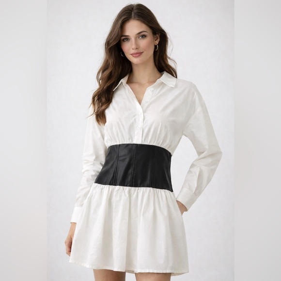 Forever 21 Dresses & Skirts - Forever 21 White Mini Dress with Black Waist Detail